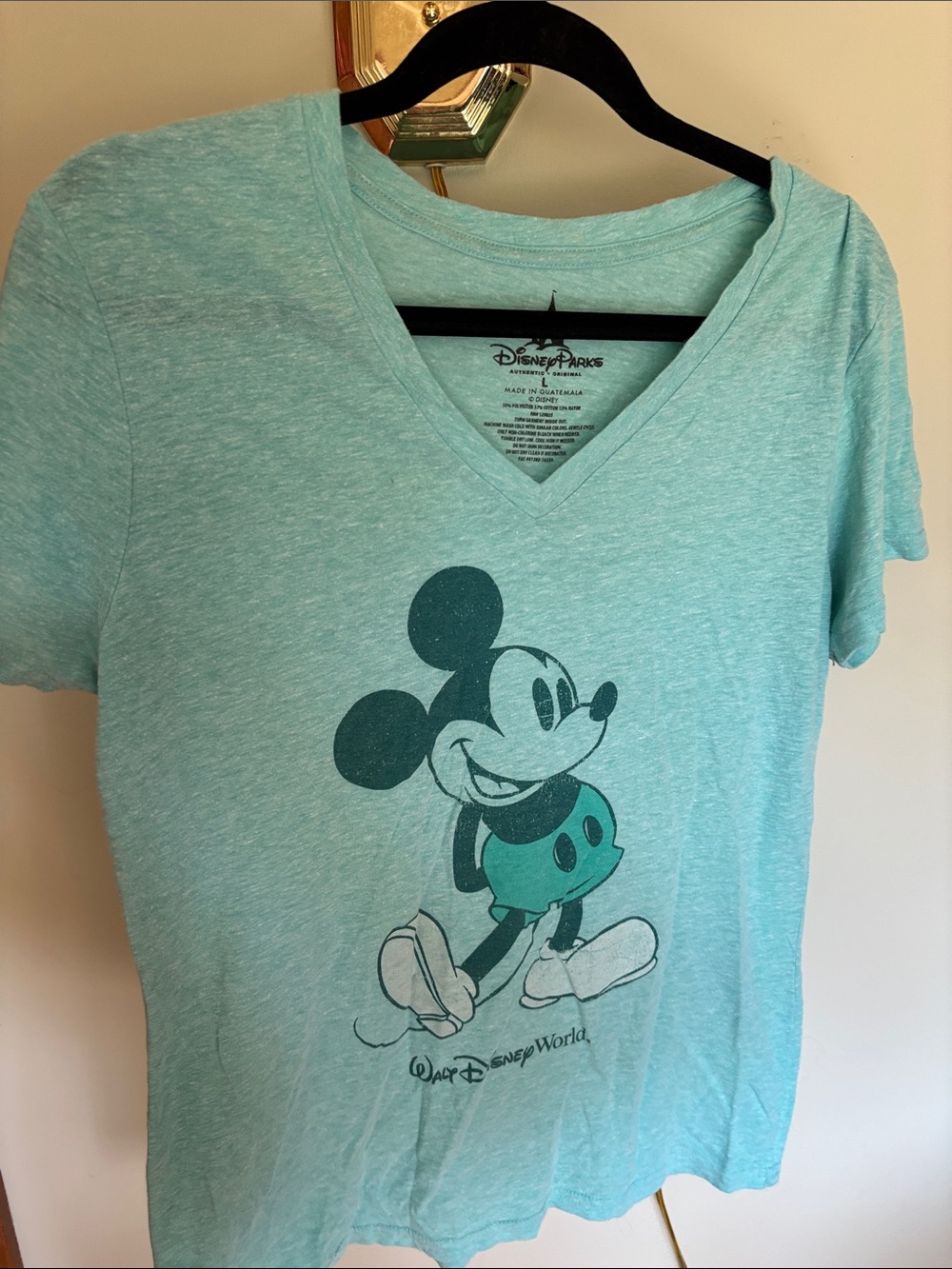 Disney Mint Aqua Mickey Mouse V-Neck Tee Shirt